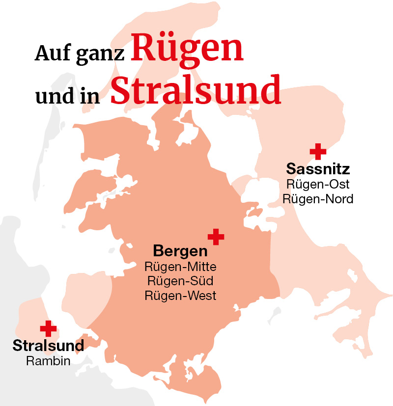DRK-Sozialstationen Übersichtskarte Rügen