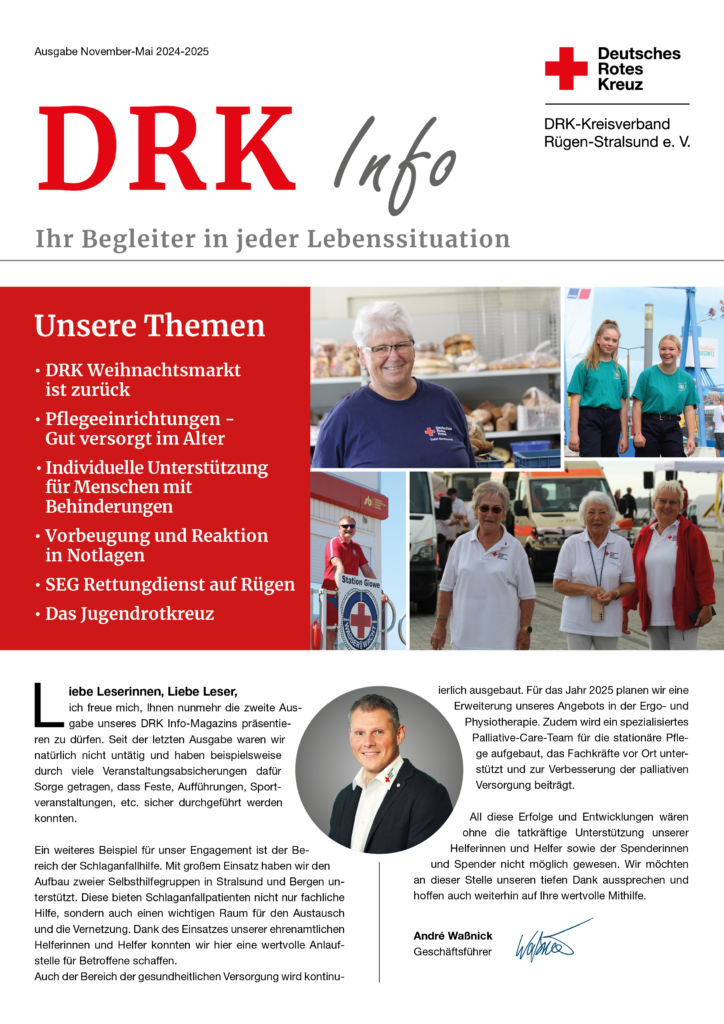 Titelbild der zweiten Ausgabe des DRK-Magazins ‚DRK Info‘ mit Themen aus dem Kreisverband Rügen-Stralsund