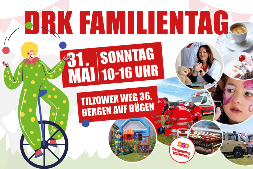 Familientag des DRK in Bergen auf Rügen mit Kinderprogramm, Teddykrankenhaus, Hüpfburg, Flohmarkt, Rettungsdienst-Vorführung und Mitmachaktionen für die ganze Familie