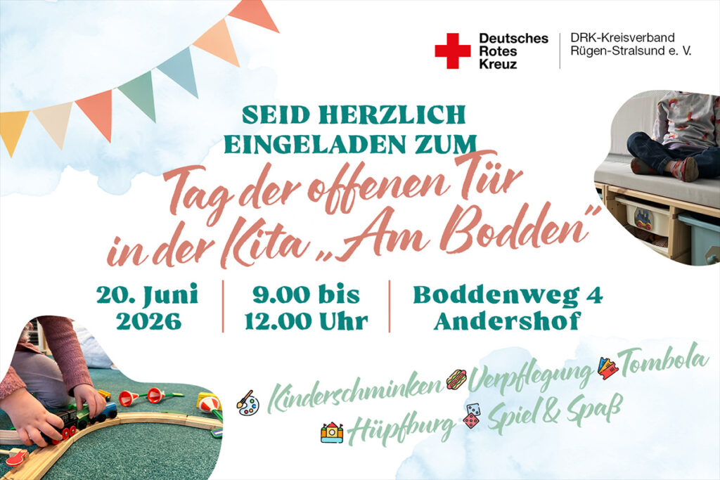 Außenansicht der DRK-Kita „Am Bodden“ in Stralsund-Andershof. Die Einrichtung lädt Familien und Interessierte zum Tag der offenen Tür ein.