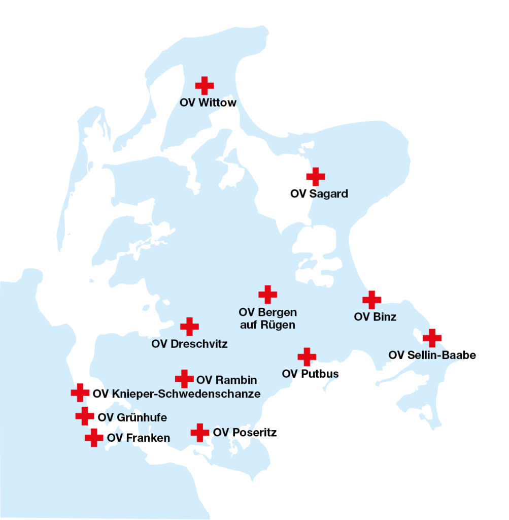 So verteilen sich unsere zwölf Ortsvereine auf der Insel Rügen und in Stralsund.